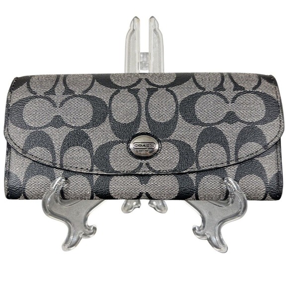Coach Handbags - Coach Signature Peyton Slim Envelope Wallet Black Gray Snap Closure F49154
